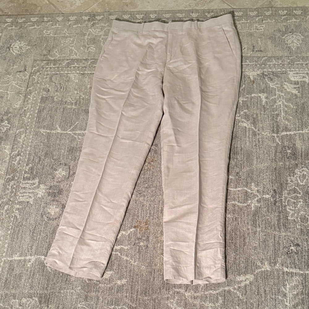 Perry Ellis Men's Linen Cotton Blend Light Tan Chinos 36 x 30 like new